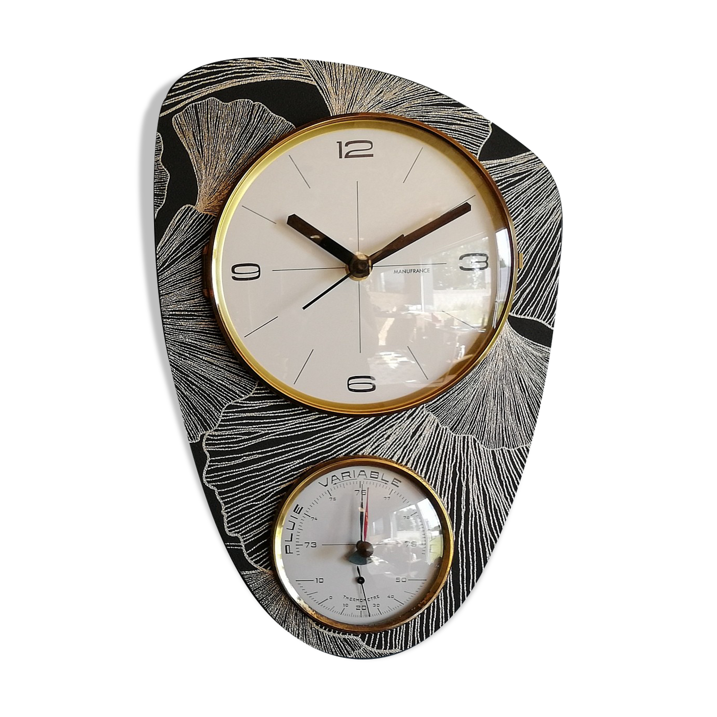 Clock vintage formica wall clock silent barometer "Manufrance"