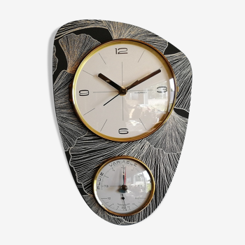 Horloge vintage formica pendule murale silencieuse baromètre "Manufrance"