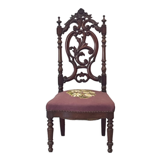 Chaise de nourrice Napoléon III, bois noirci et canevas