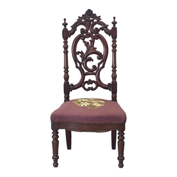 Chaise de nourrice Napoléon III, bois noirci et canevas