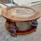 Table basse ronde en pierre et bois
