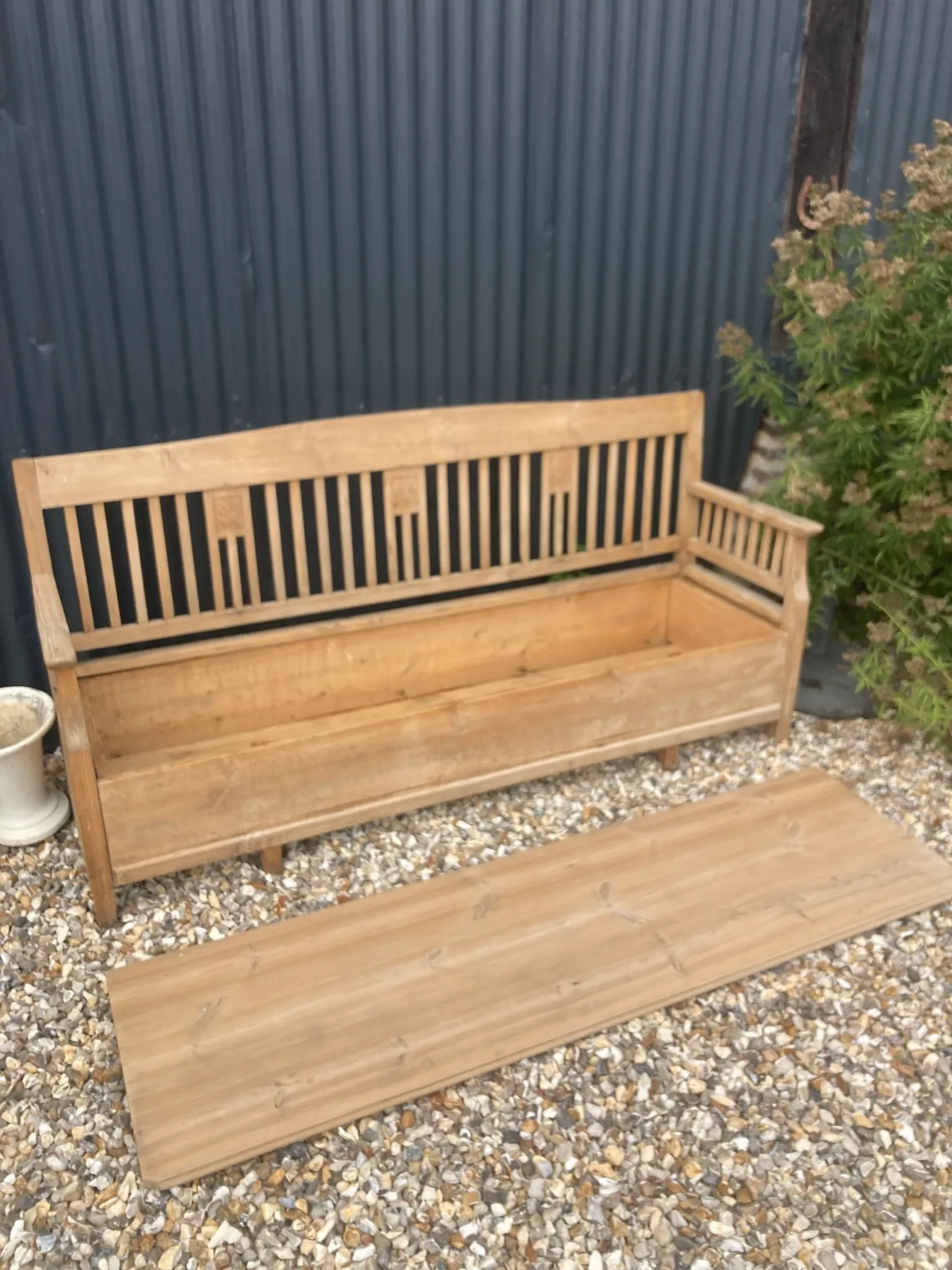 Large Scandinavian wooden storage bench