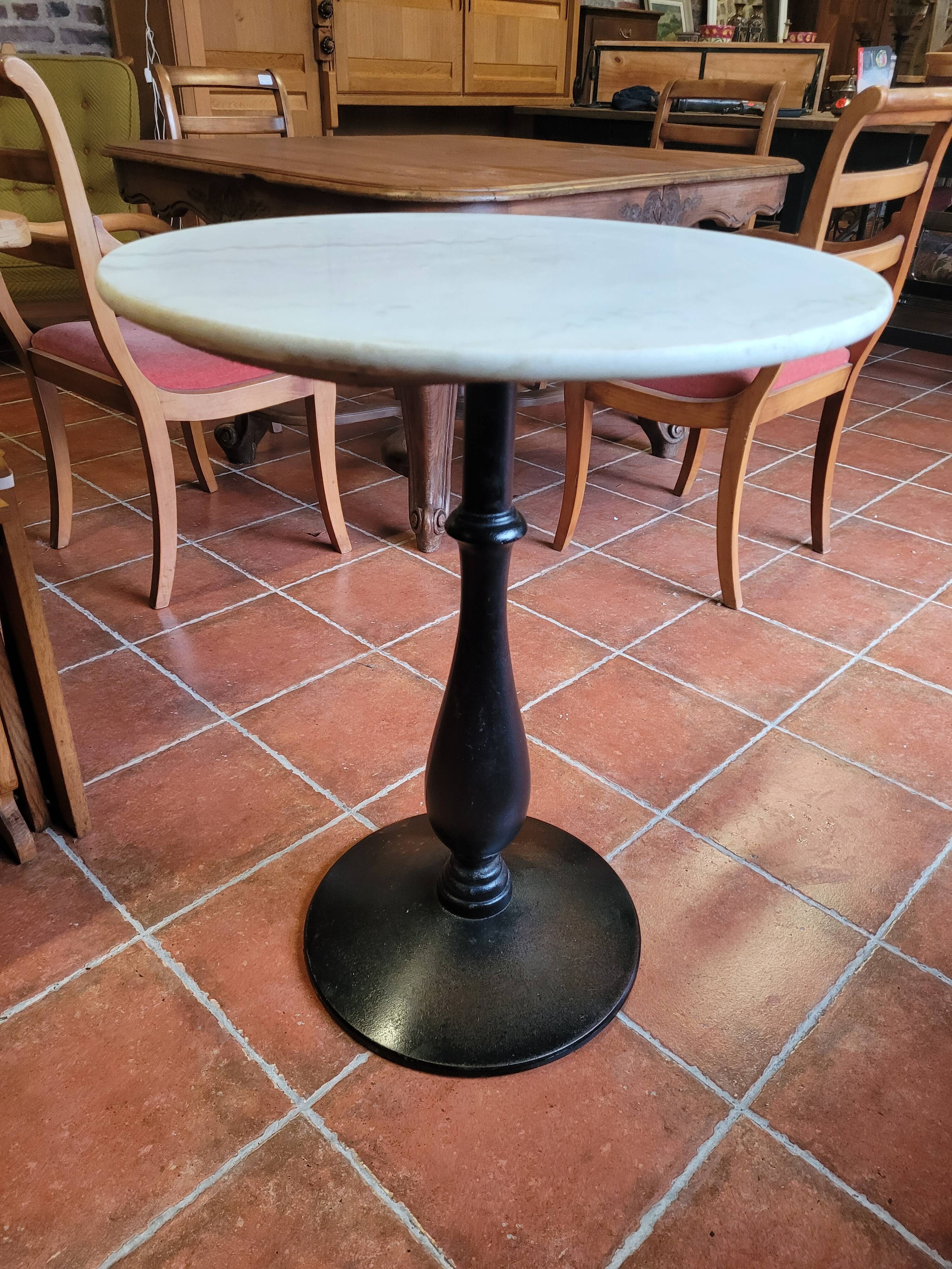 Bistro table base cast iron marble top