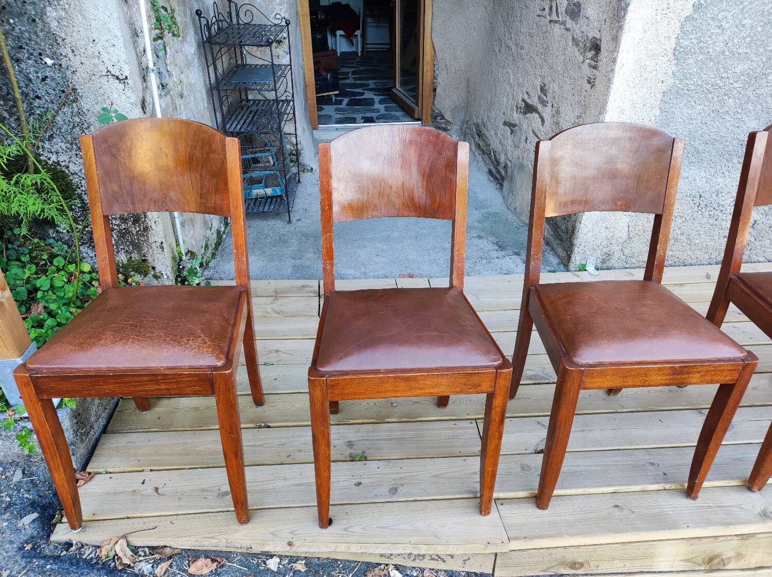 Set of 6 STELLA chairs, Art Deco, leather seat