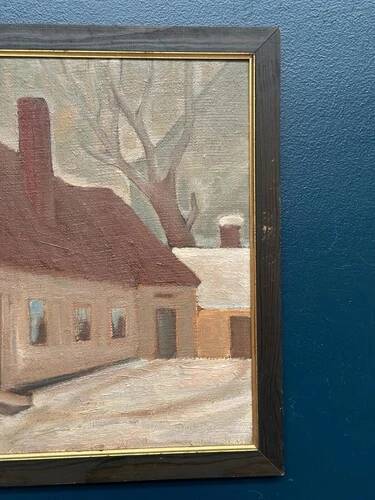 Original Swedish Oil on Canvas “House” by Unknown Artist Vintage & Framed
