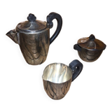 Old art deco coffee tea service silver metal & vintage black wood handles #a591