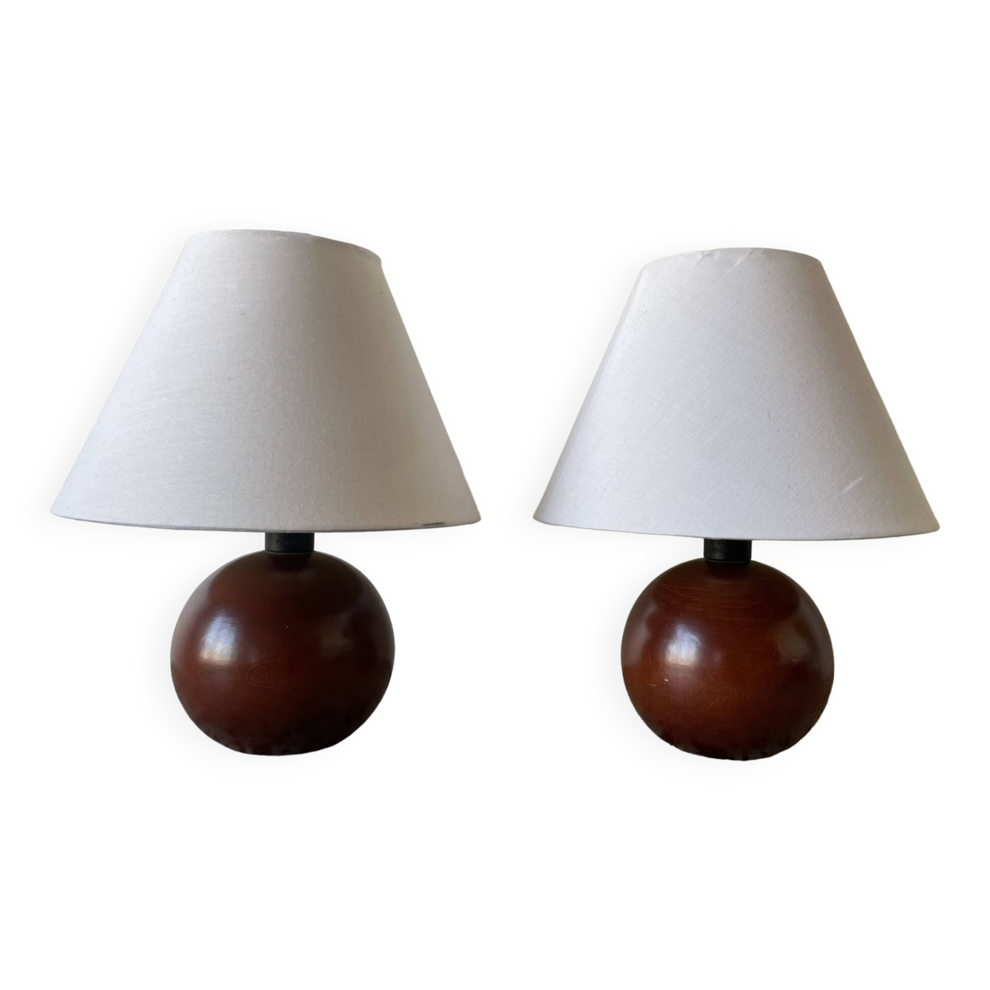 Set of 2 wooden ball lamps
