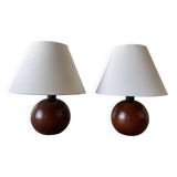 Set of 2 wooden ball lamps