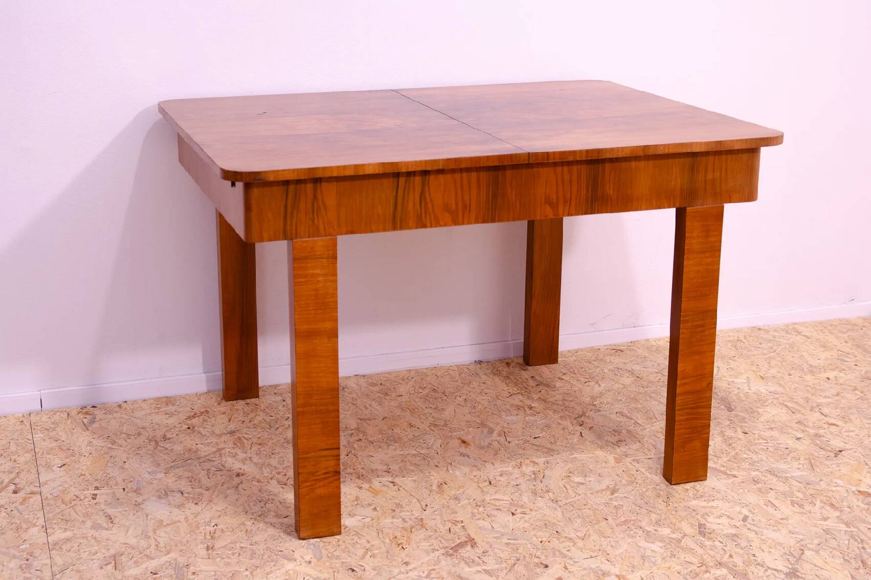 Walnut adjustable dining table, 1930s, Czechoslovakia