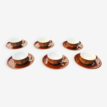 Set of 6 cups coffee bistro old porcelain Pillivuyt brown 9 cl