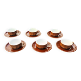 Set of 6 cups coffee bistro old porcelain Pillivuyt brown 9 cl