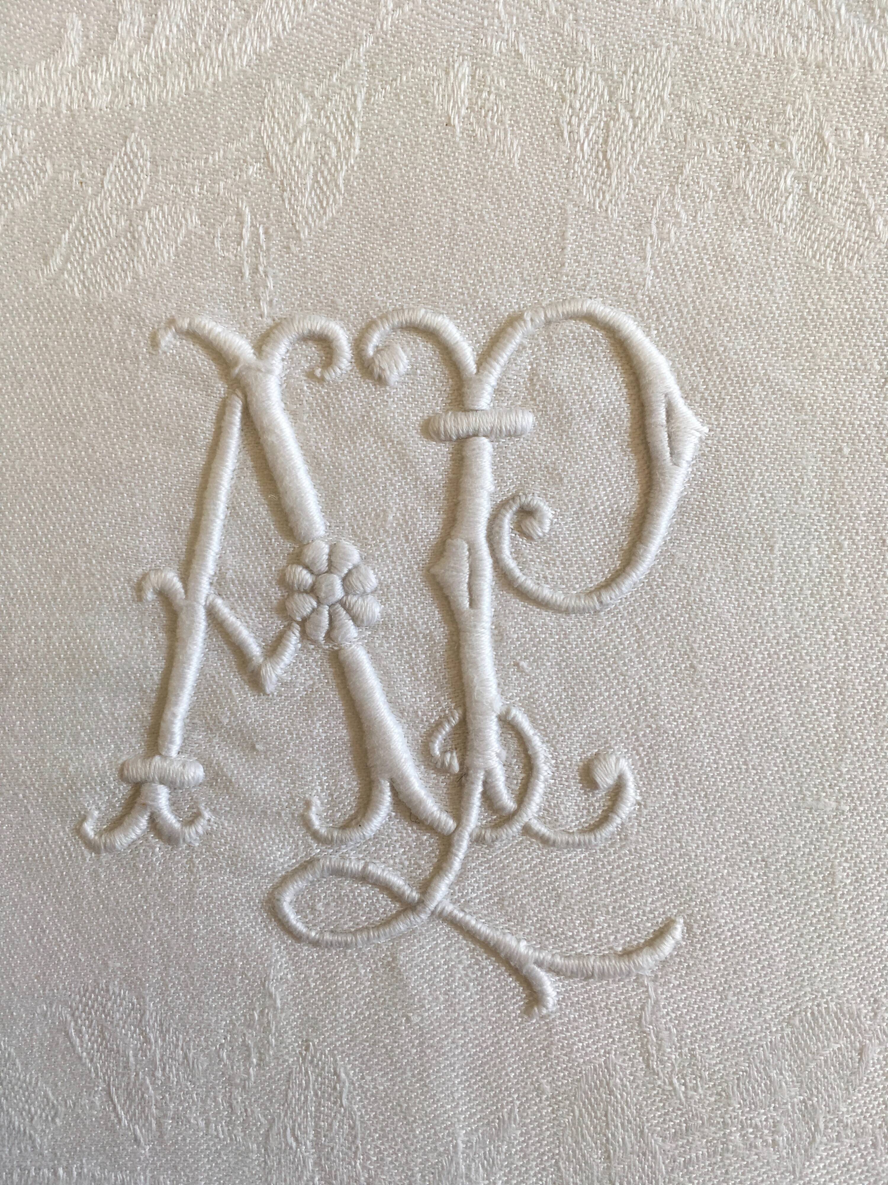 Set of 4 damask monogrammed linen towels ap