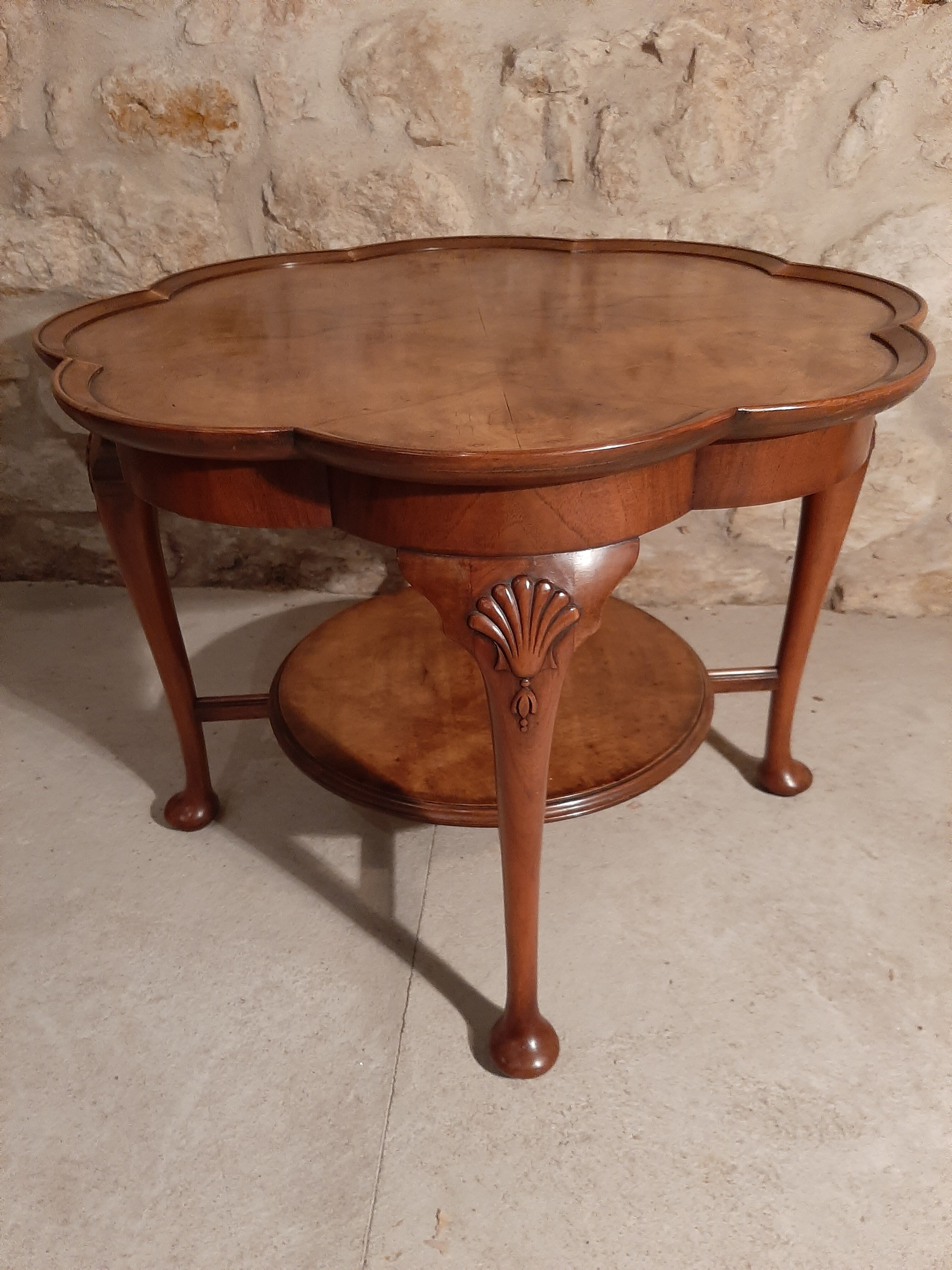 Walnut chippendale-style round coffee table