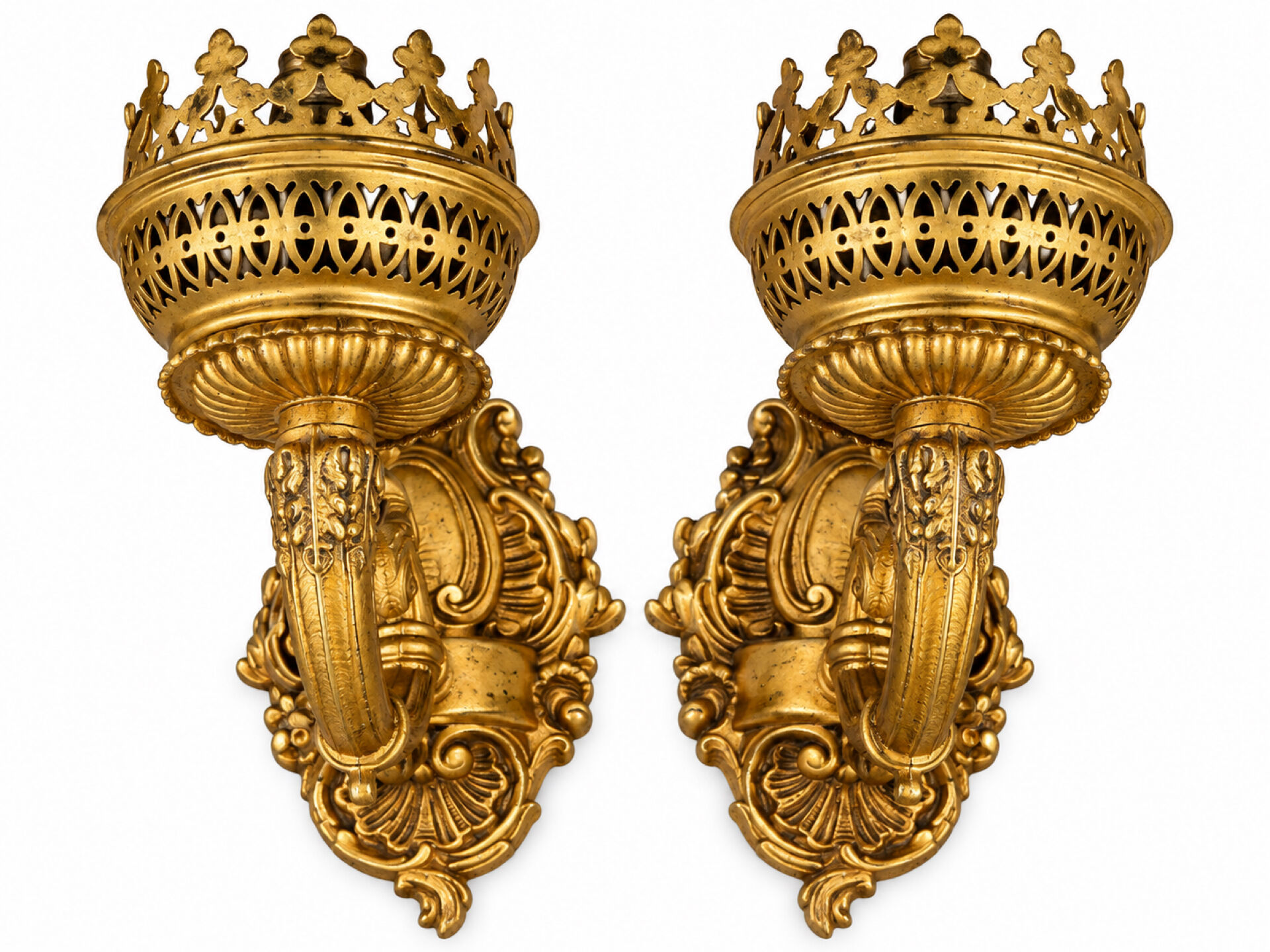 Paire d’appliques murales à 2 feux – Style Rocaille / Louis XV – Bronz