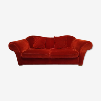 3-seater red velvet sofa