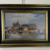 oil on panel "view of Paris from the Seine" circa 1860