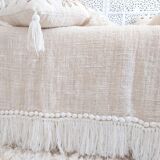 White Aussa plaid with fringe and shells