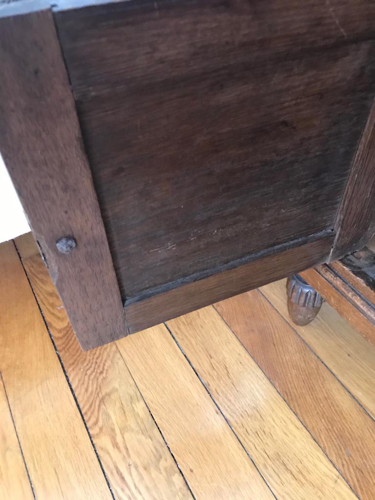 Set of 2 old oak bedside tables above black marble plaque