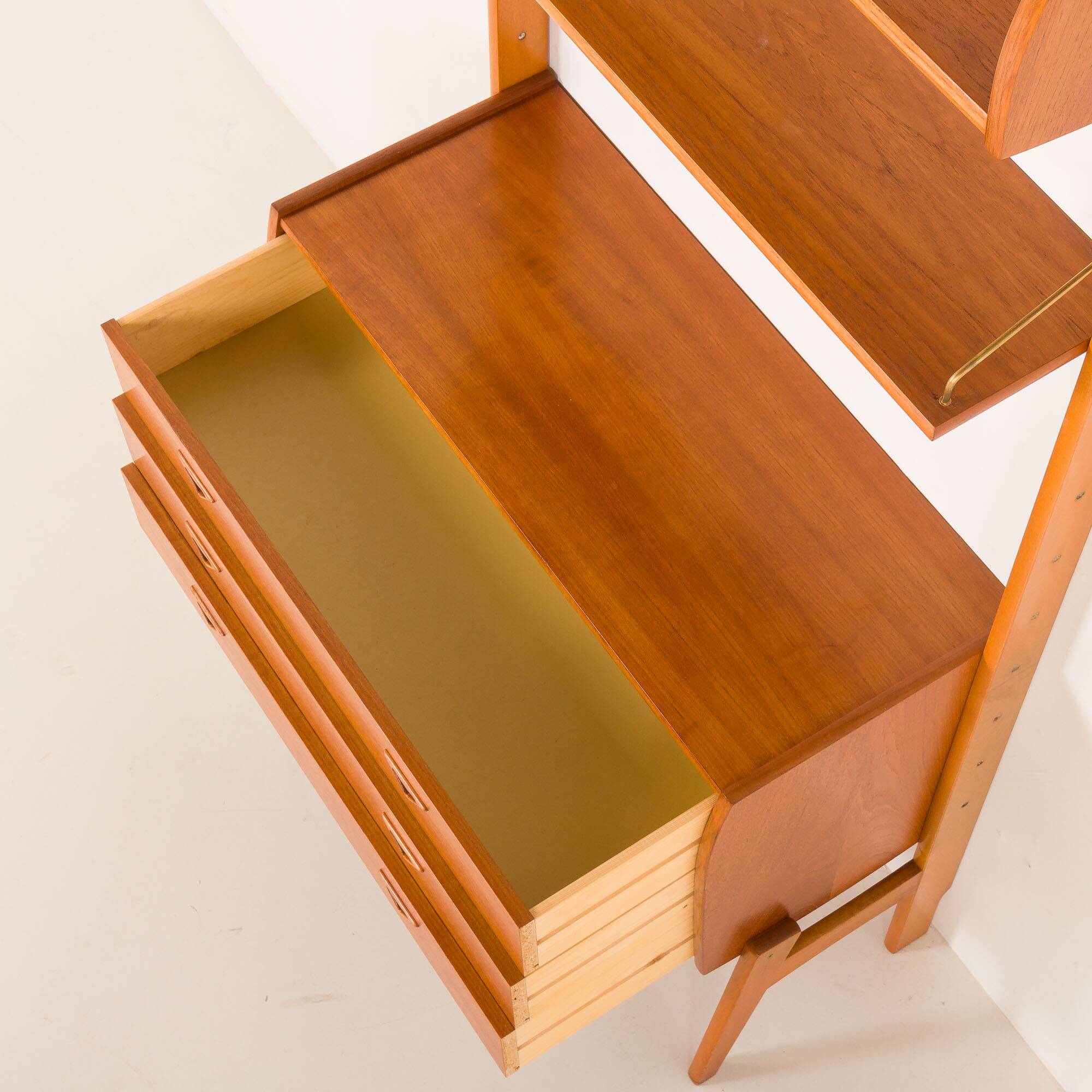 Scandinavian mid century teak free standing wall unit, 1960s