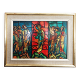 Frame reproduction fake stained glass window of the ascension of Le Mans cathedral 1960s