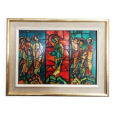 Frame reproduction fake stained glass window of the ascension of Le Mans cathedral 1960s