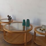 Round Tables with Glass Tops, Set of 3.