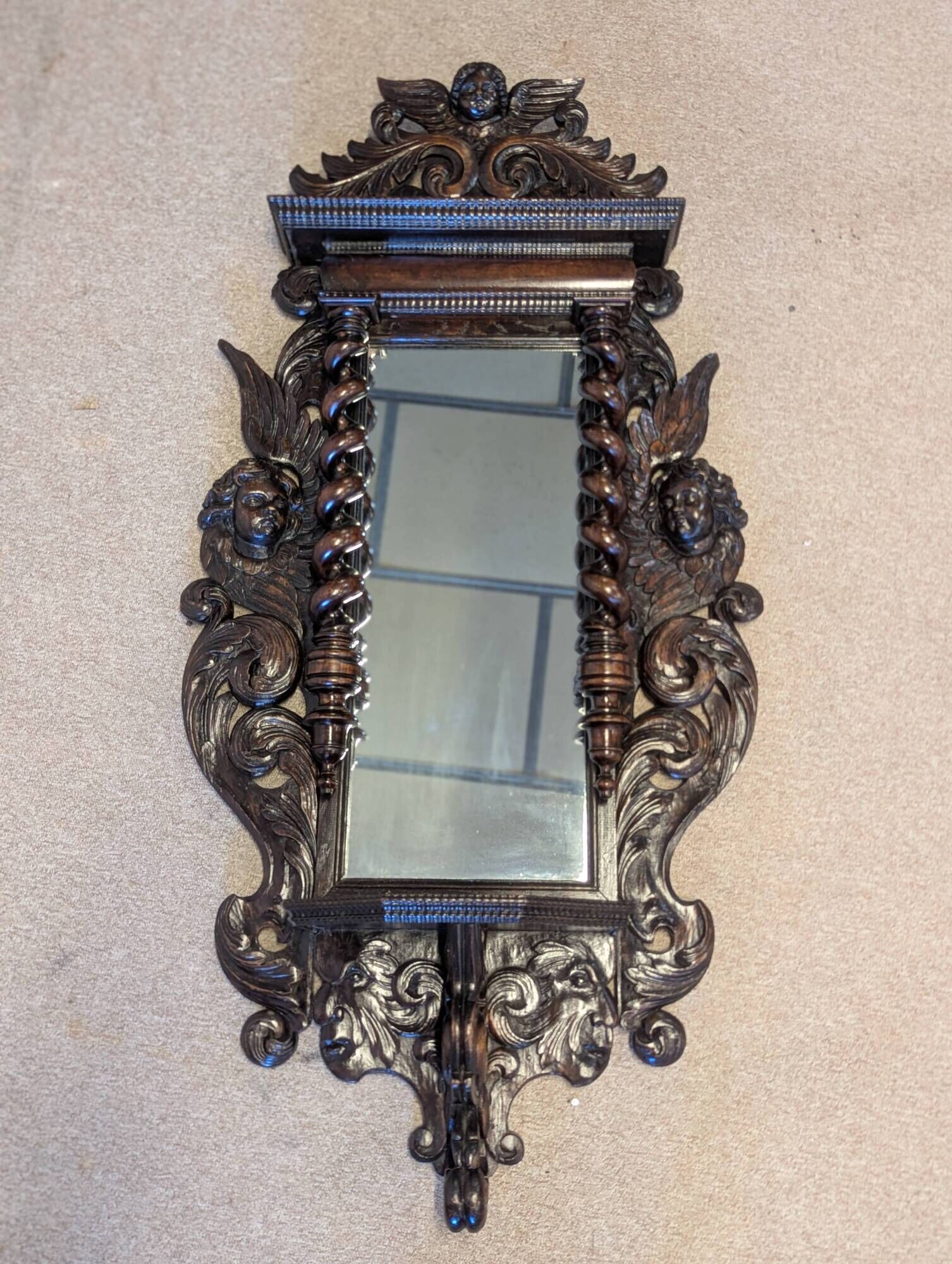 Large Flemish neo-Renaissance wall mirror in carved wood – late 19th century