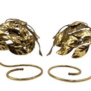 Hollywood regency set of 2 brass leaves table lamps, Bottega Gadda Italy, 1970s