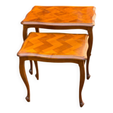 2 nesting tables in solid wood and Louis XV marquetry
