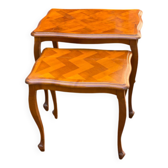 2 nesting tables in solid wood and Louis XV marquetry