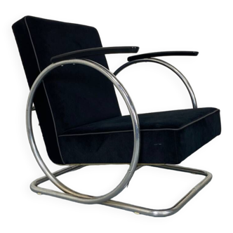 Bauhaus Art Deco Streamline Tubular Steel Lounge Chair by Jan Schröfer for Ahrend De Cirkel, 1920s