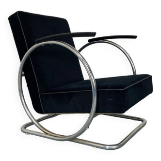 Fauteuil Bauhaus Art Déco Streamline en Acier Tubulaire par Jan Schröfer pour Ahrend De Cirkel, 1920s