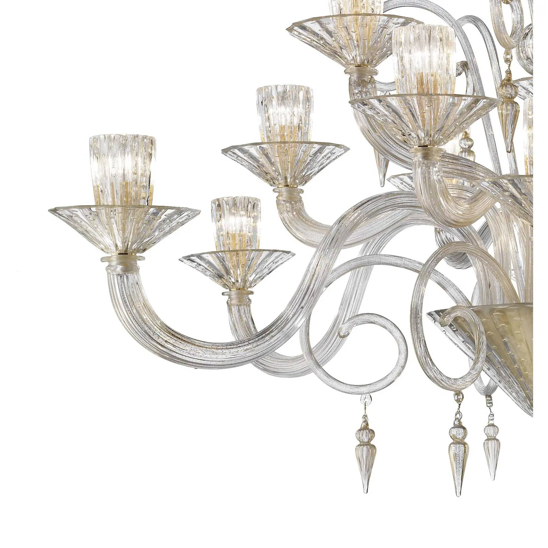 Grand Imperial “Rigadin” Murano Glass Chandelier in Transparent and Gold