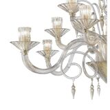 Grand Imperial “Rigadin” Murano Glass Chandelier in Transparent and Gold