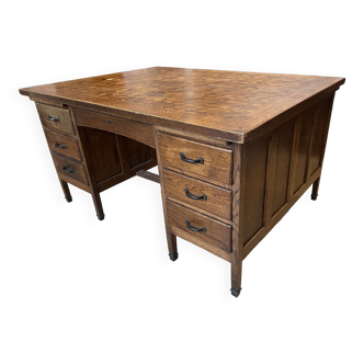 Minister's desk in solid oak with marquetry 1930s