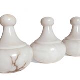 Art Deco Alabaster Set of Three Lidded Urns, Hand-Carved in Spain