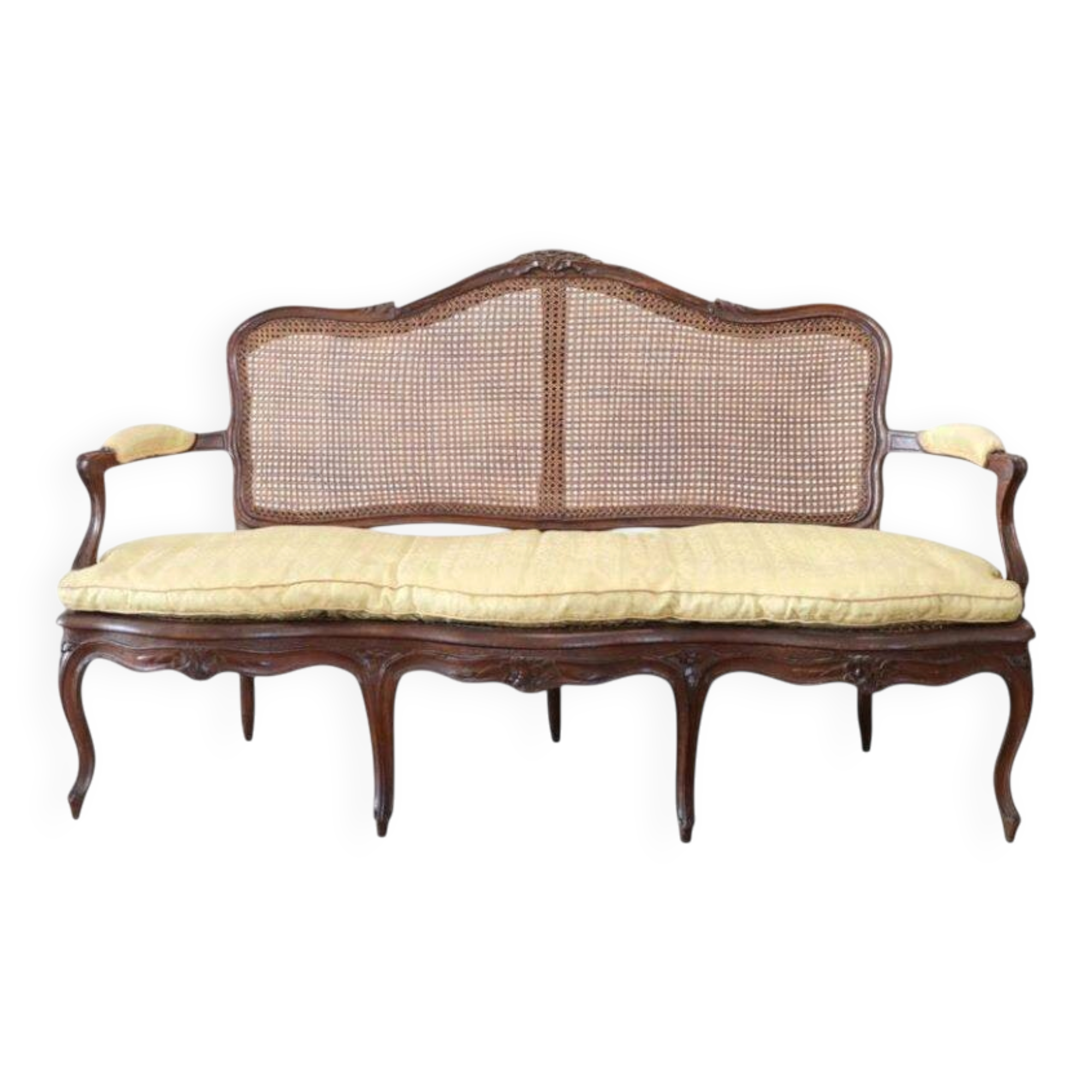 Antique Walnut And Vienna Straw Sofa, Italy 18th Century
