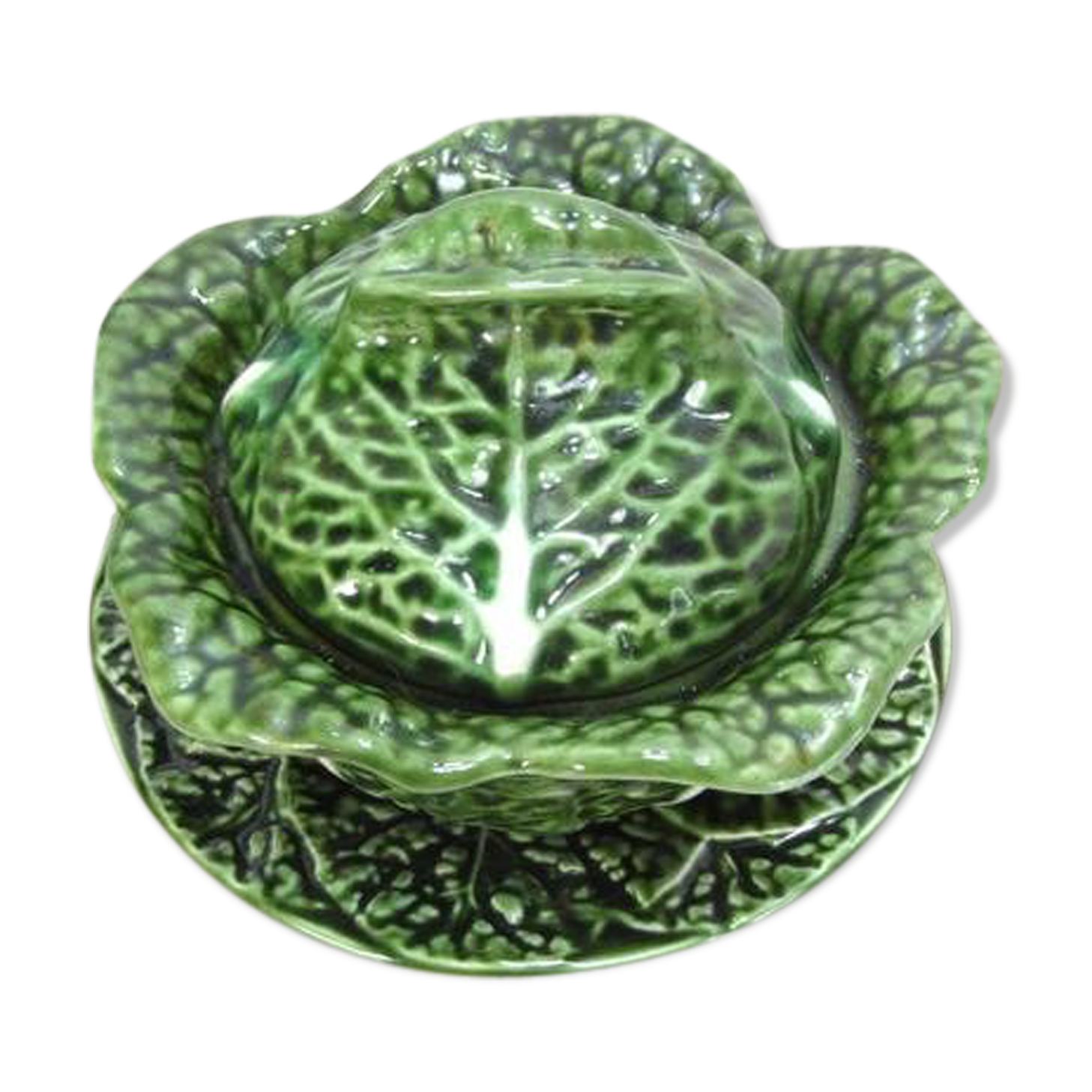 Bowl and plate in the shape of cabbage leaf, made in Portugal