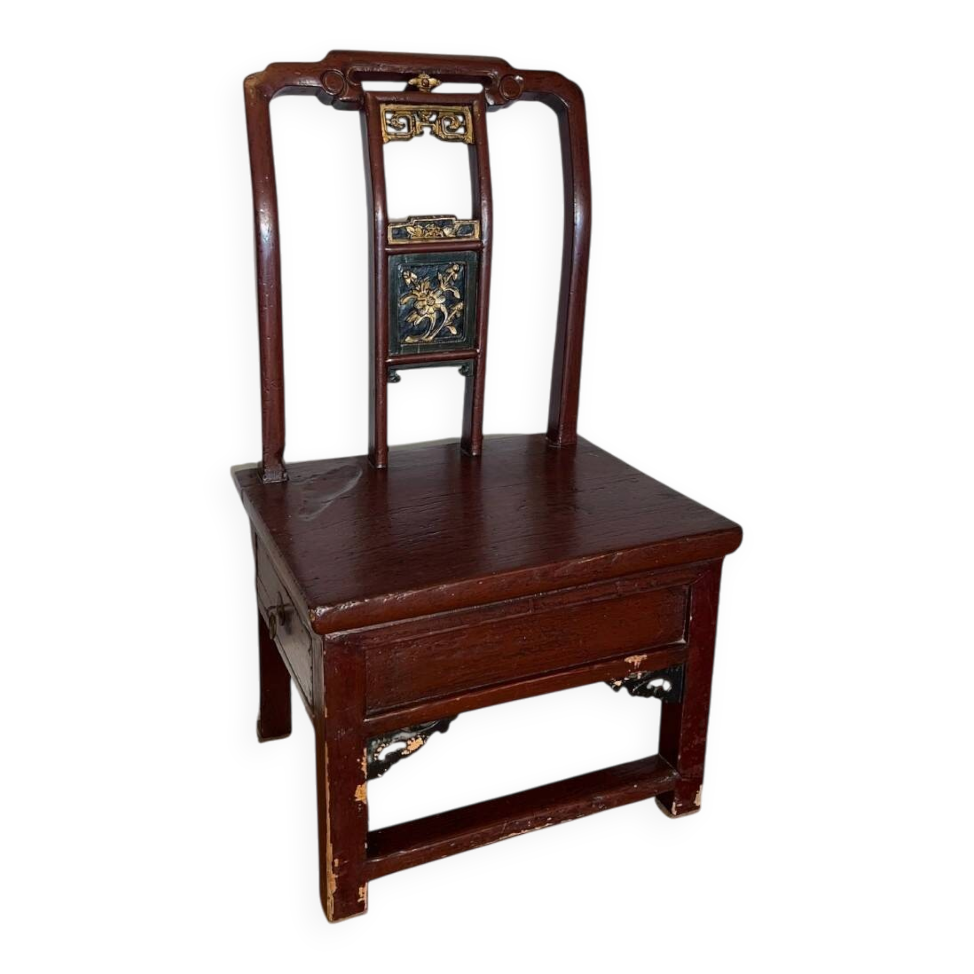 A Chinese Low Chair with Drawer – Lacquered Wood 19th-20th Century