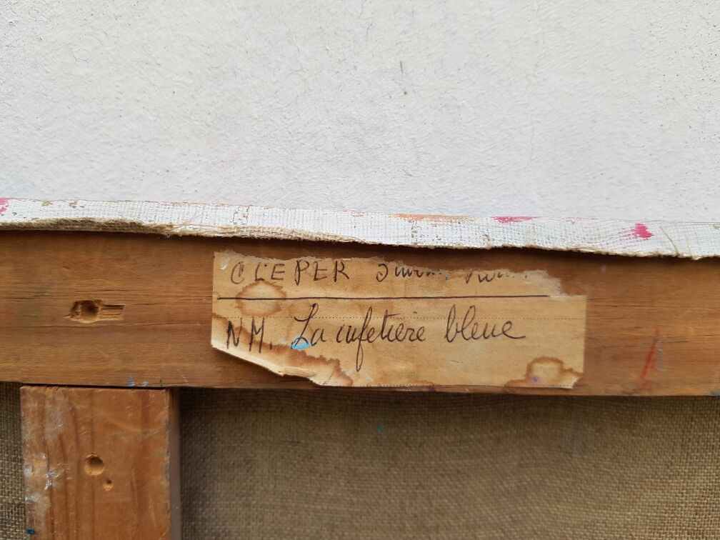 Still life with blue coffee maker