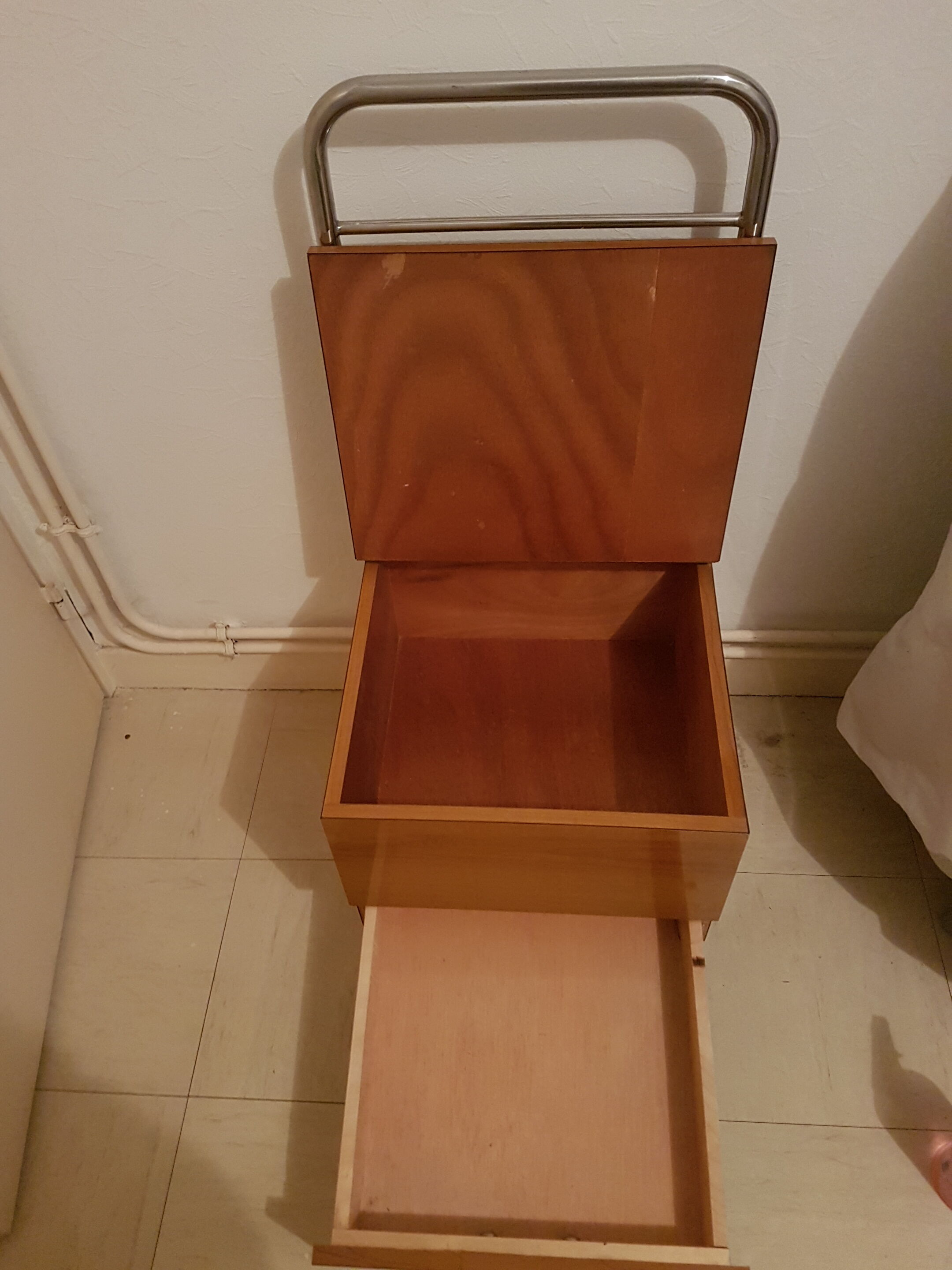 Bedside vintage formica and chrome 70 years internship