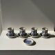 Set of 4 small cups and saucers with Asian blue landscape decor