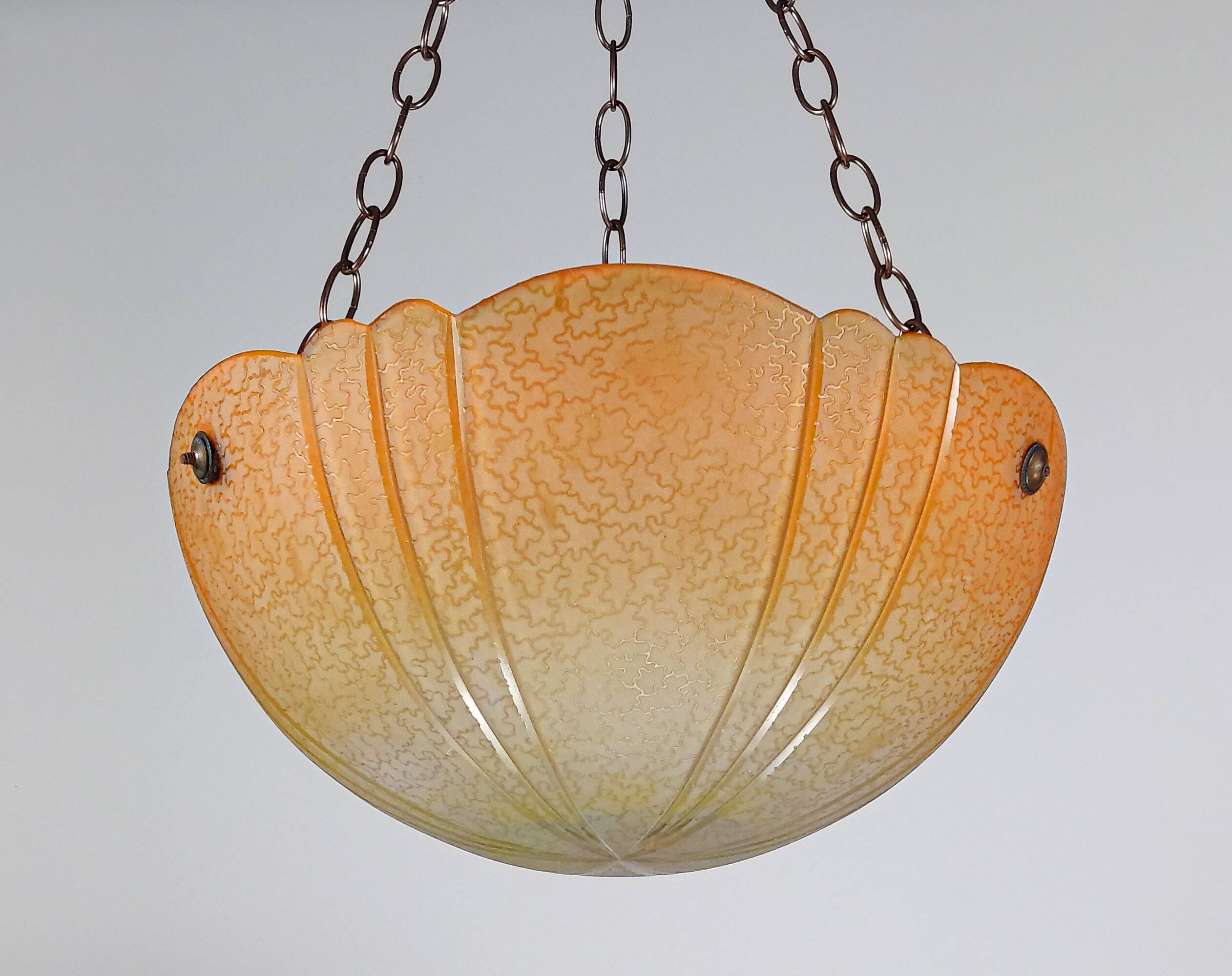 1920s Art Deco Cut Glass Orange Ombre Plafonnier Lamp Shade