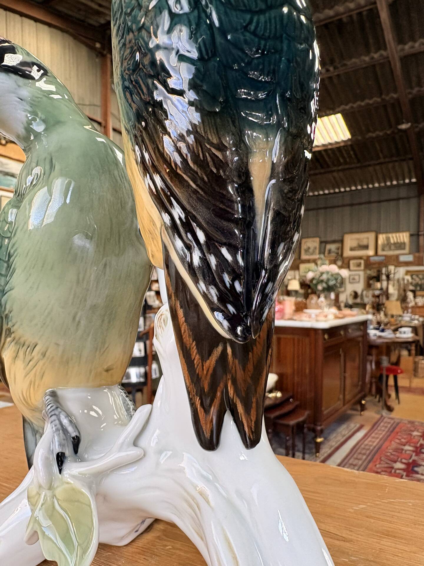 Pair of green porcelain birds by Karl Ens – Germany, 20th century