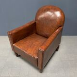 Leather art deco club chair from france, early 1900