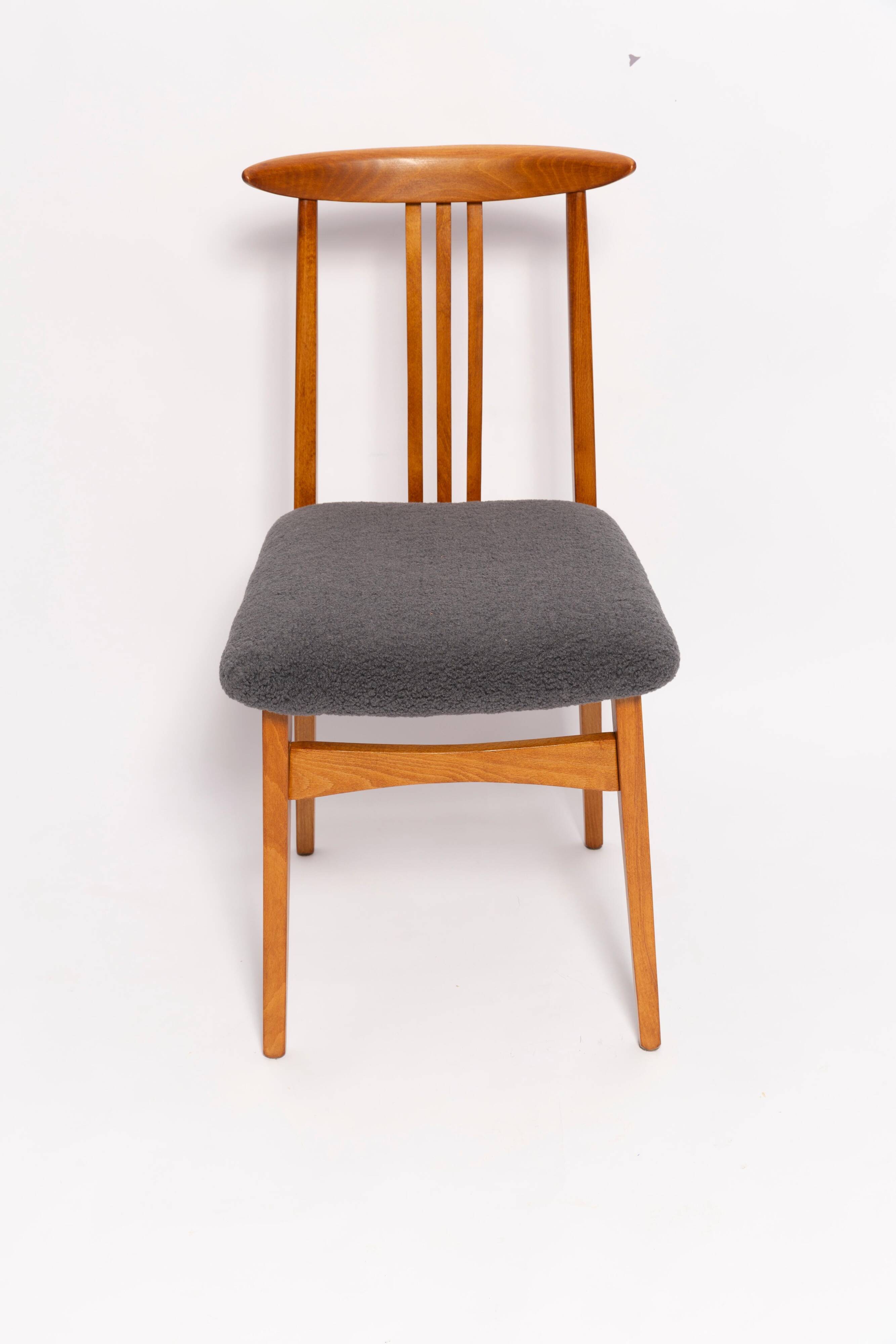 Beech chair with graphite boucle upholstery by M. Zielinski, Europe, 1960