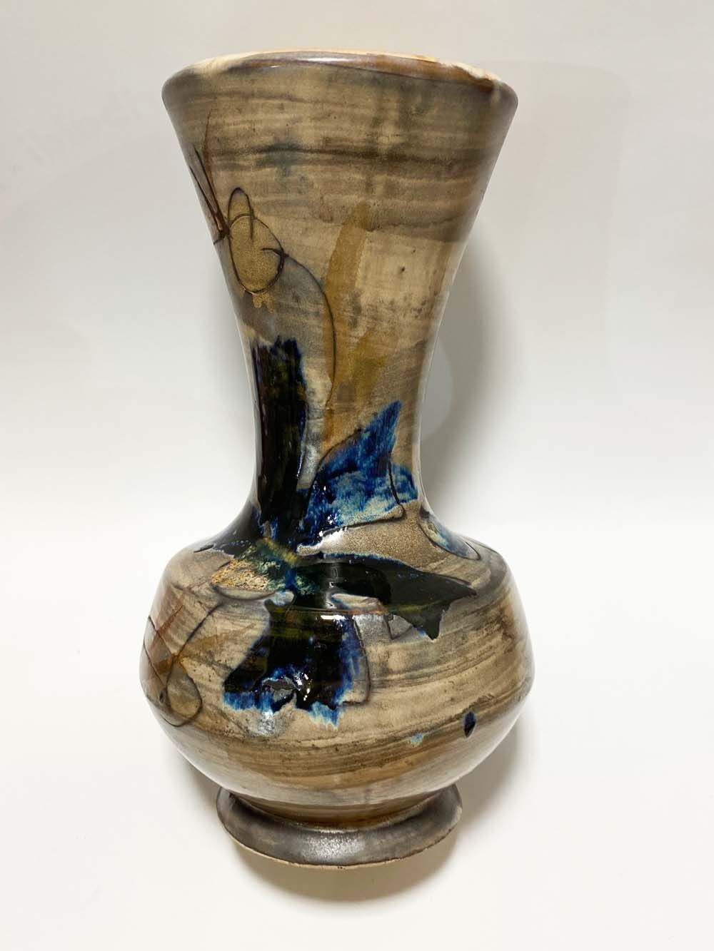 Ceramic vase of vallauris, midnight blue iris décor, 24 cm