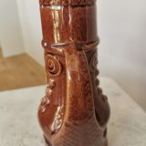 Vintage Amphora Vase: Large Brown Glazed Pottery with Grape Motif