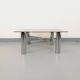 Square Italian vintage Space Age coffee table in smoked glass and metal.