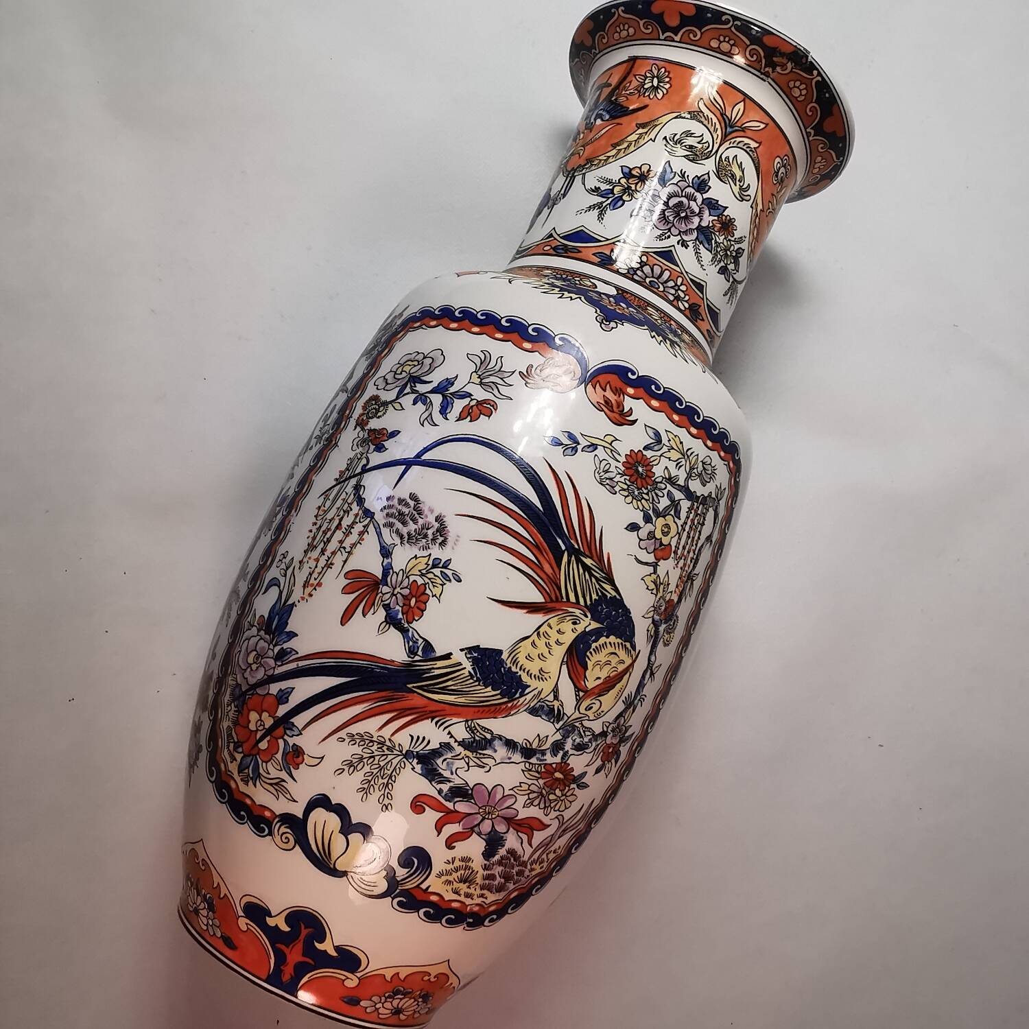 Jp derevia, ceramic vase with pheasants, signed at the bottom